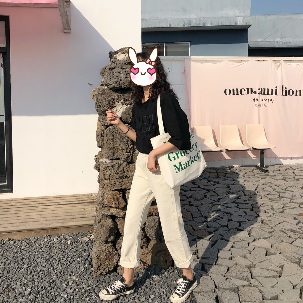 QUẦN JEANS NỮ ỐNG SUÔNG MÀU KEM ULZZANG - EMILYSHOP