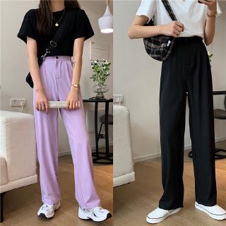 Quần Ống Rộng Lưng Cao Màu Tím Phong Cách Hàn Quốc Đơn Giản Cho Nữ