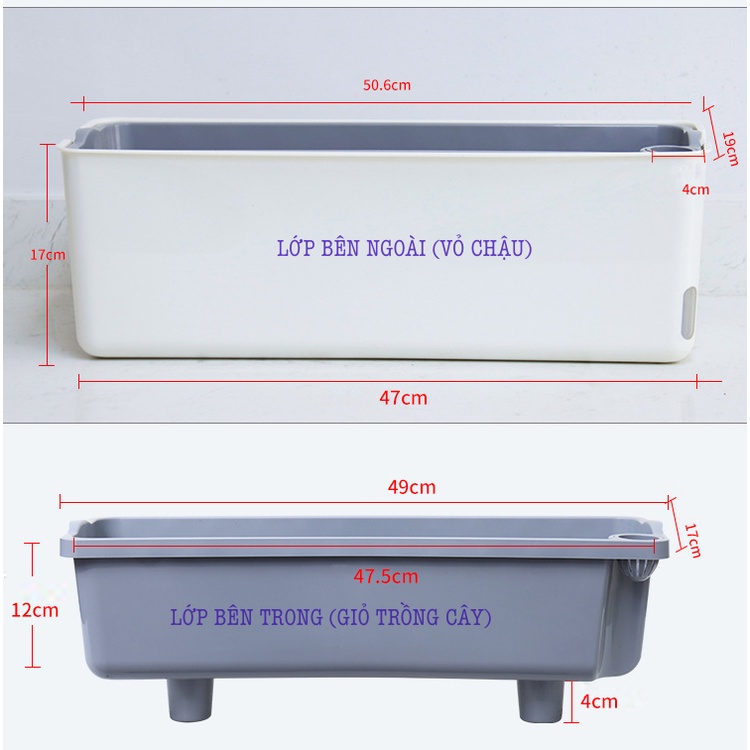Chậu nhựa trồng cây Oliz A207 - Chậu trồng cây ban công tự tưới