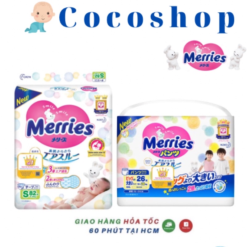 Bỉm tã quần Meries đủ các size NB90/ S82/ M64/ L54/M58/ L44/ XL38/ XXL26