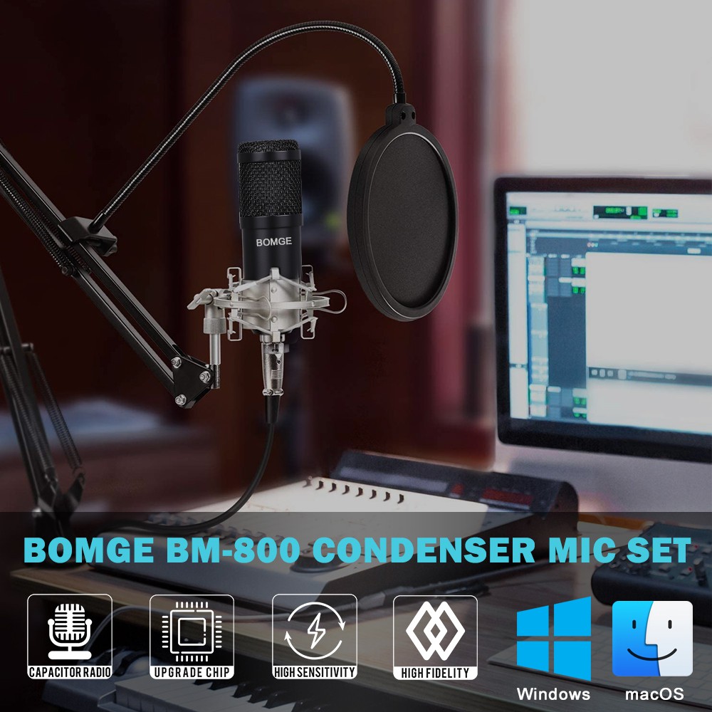 BOMGE Combo Soundcard V8 AQTA Chính Hãng Bluetooth + Mic Karaoke Livetream BM 800, Có AutoTune Chuẩn Phòng Thu