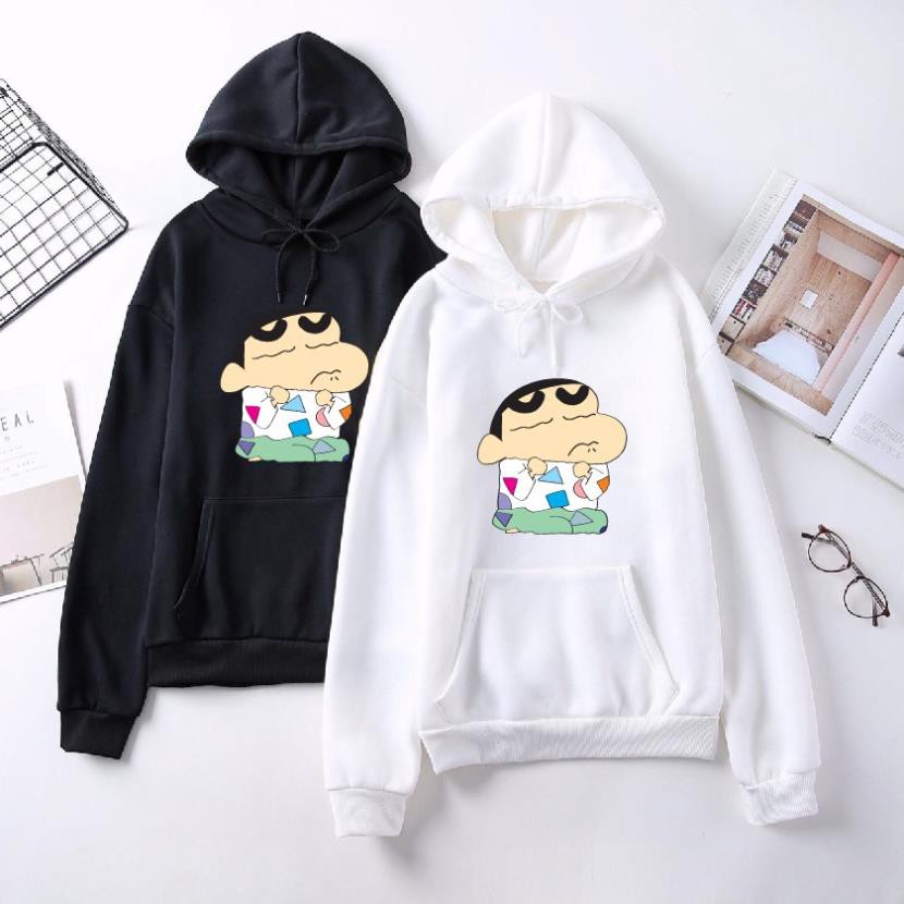 Áo nỉ Hoodie thu đông cậu bé bút chì Shin hoạt hình form suông rộng có mũ unisex, chất nỉ bông siêu ấm