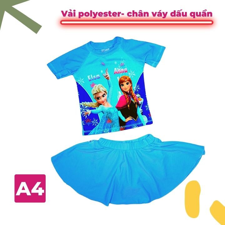 Đồ bơi bé gái tay ngắn hình elsa 11-40kg, quần giả váy tạo cảm giác tự tin- thoải mái - Tomchuakids