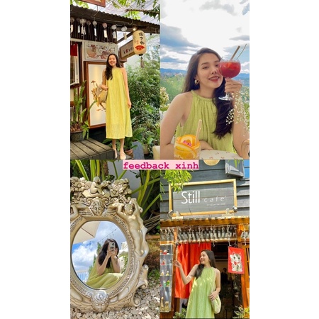 ĐẦM LILY - Đầm Nữ Yếm Cổ Đan, Màu Xanh Cốm, Maxi Đi Biển
