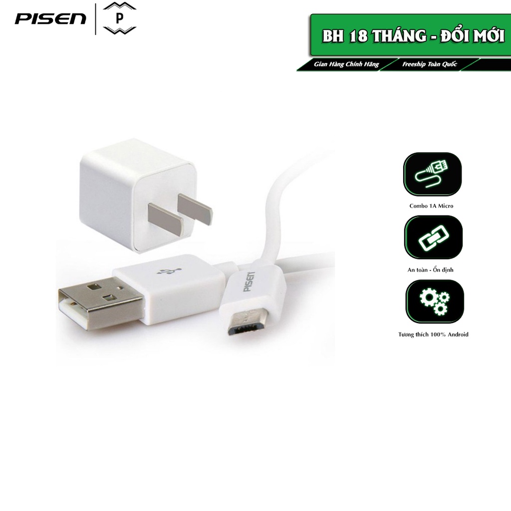 Combo Sạc Pisen I Charger 1A Micro - HÀNG CHÍNH HÃNG