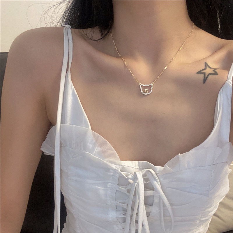 Dây chuyền nữ mạ vàng mặt gấu đính đá VC002 Leous Accessories