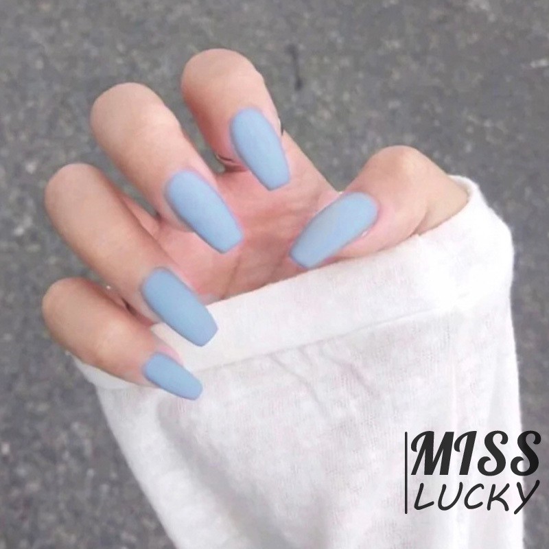 Bộ móng tay giả trang trí dài đầu vuông màu trơn thời trang