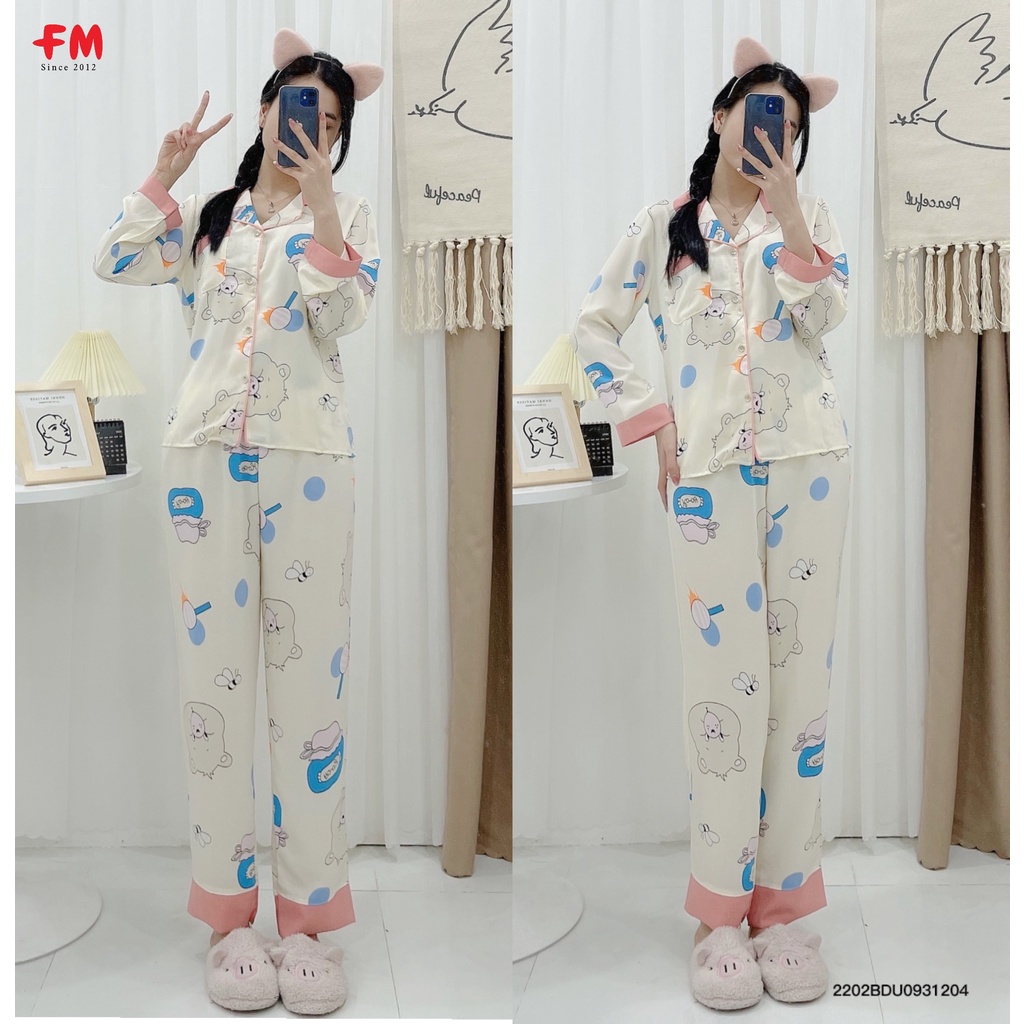 Đồ bộ pijama mặc nhà nữ FM Style đồ ngủ tay ngắn bèo chất lụa cao cấp thiết kế dễ thương mềm mịn thoáng mát 220212024