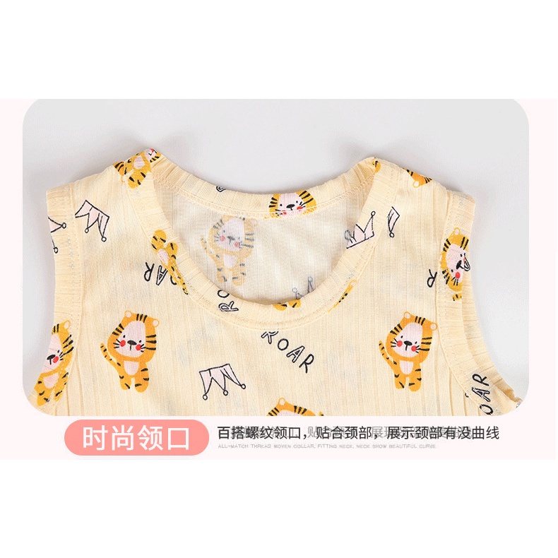 Áo Thun Sát Nách Cổ Tròn Bằng Lụa Lạnh Thoáng Khí In Họa Tiết Hoạt Hình Phong Cách Hàn Quốc Cho Bé 90-150cm