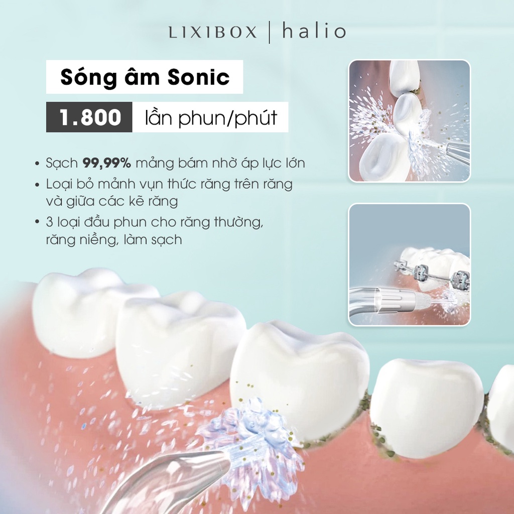 Combo Máy Tăm Nước Cầm Tay 6 Chế Độ Halio Và Set 7 Miếng Dán Trắng Răng