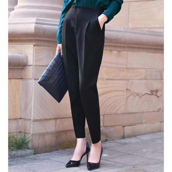 Quần tây Baggy công sở 2 cúc lệch - Dáng đứng hiện đại - Chất vải tuyết mưa mềm mại co giãn ít - Màu Đen - Kem