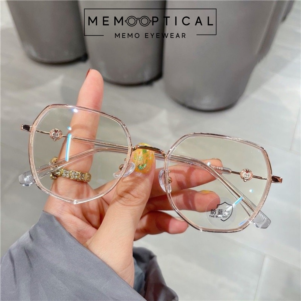 Gọng kính cận nam nữ MEMOEYEWEAR Doremon, Kim loại phủ nhựa dẻo dáng đa giác thời trang hàn quốc dễ đeo_DRM01