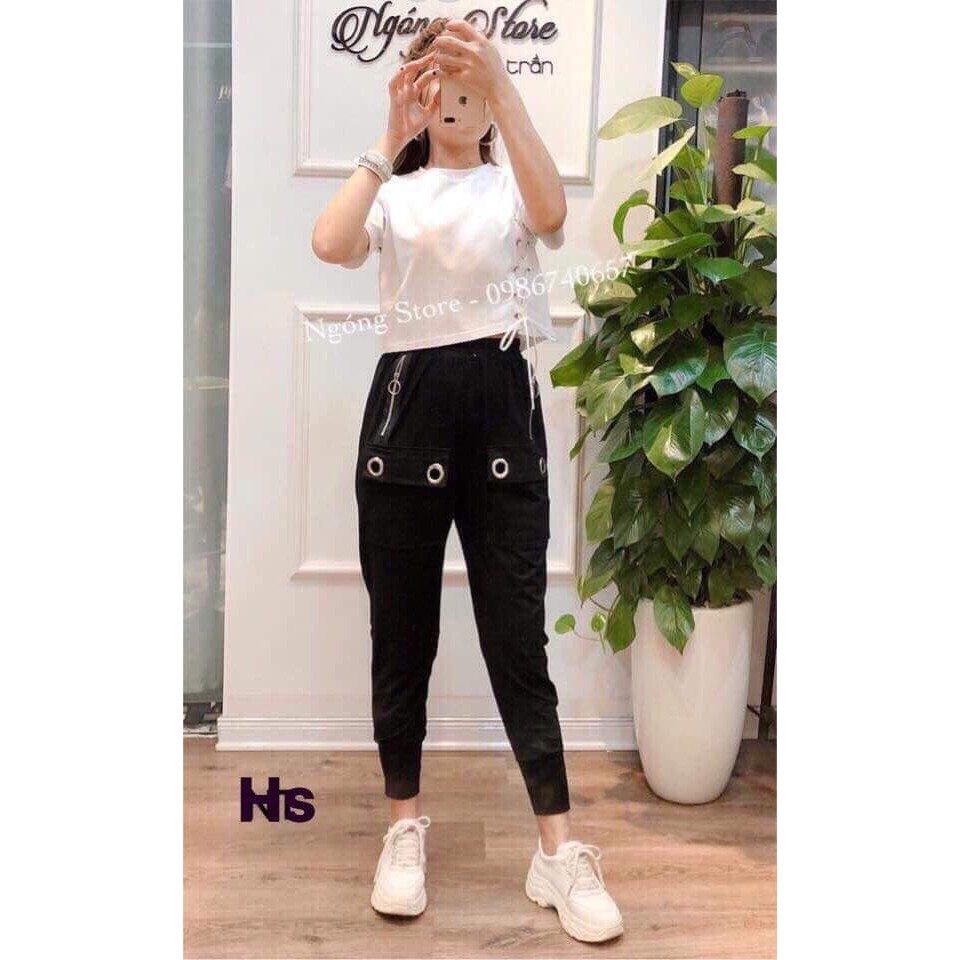 Quần Joggers Nữ Mix Khóa, Quần Jogger Nữ  Dáng Ôm Có Kèm Khuy Sắt FreeSize <60kg TM Store