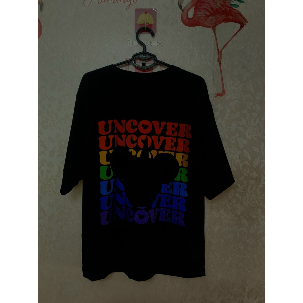 Áo thun tay lỡ Uncover xếp trái tim, from rộng phông nam nữ chất cotton unisex