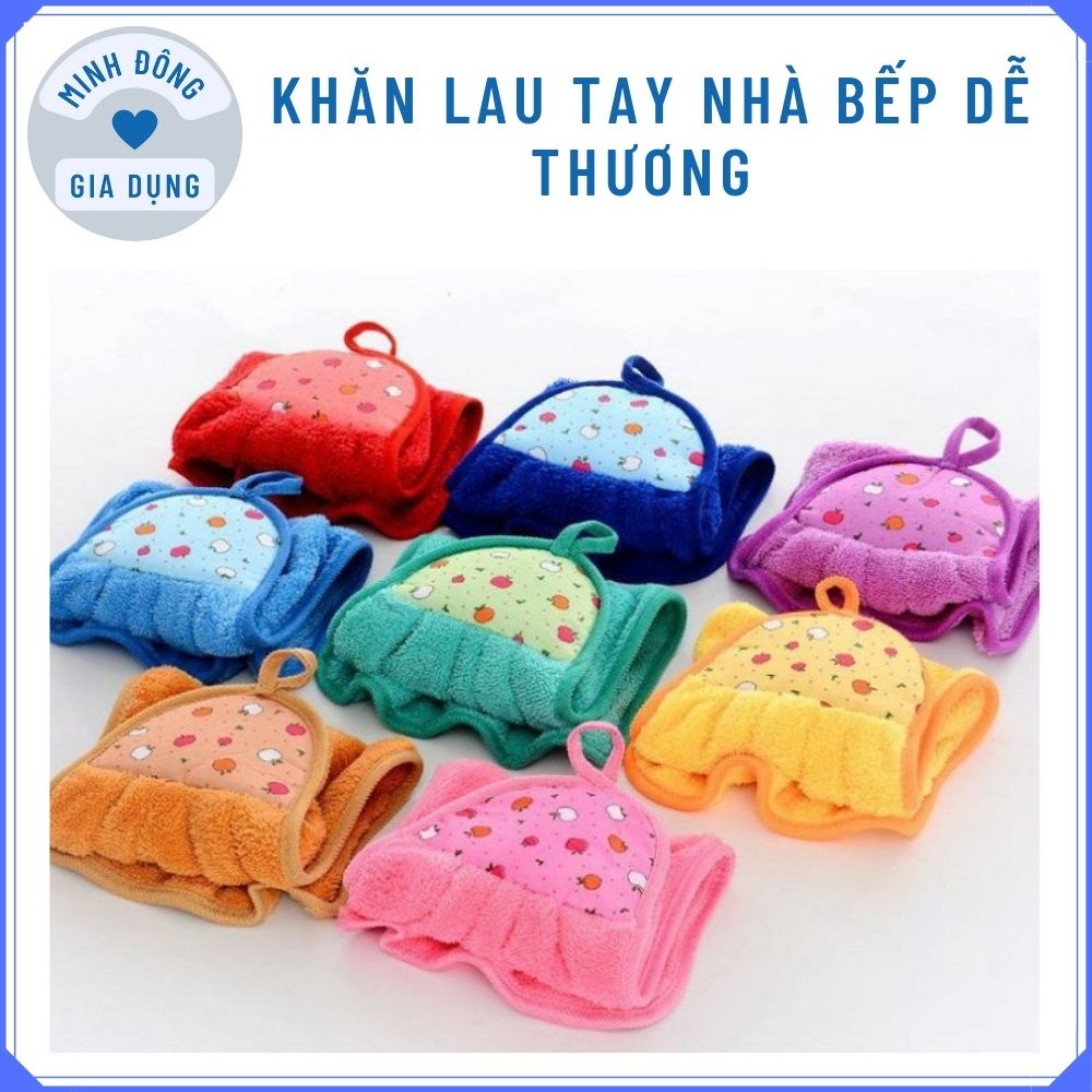 Khăn lau tay nhà bếp dễ thương có móc treo tường cotton thấm hút tốt