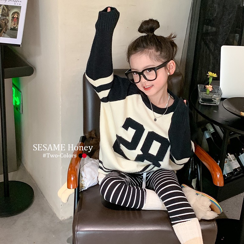 Áo len dài tay số 28 viền sọc thời trang cho bé A859 [FORM NHỎ 0.5 SIZE]