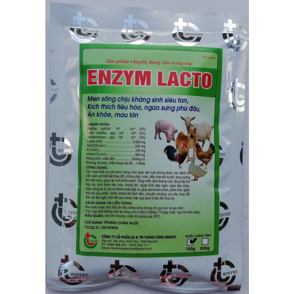 1 gói ENZYM LACTO 100g Men sống siêu tan tăng cường tiêu hóa, giúp vật nuôi ăn khỏe, mau lớn