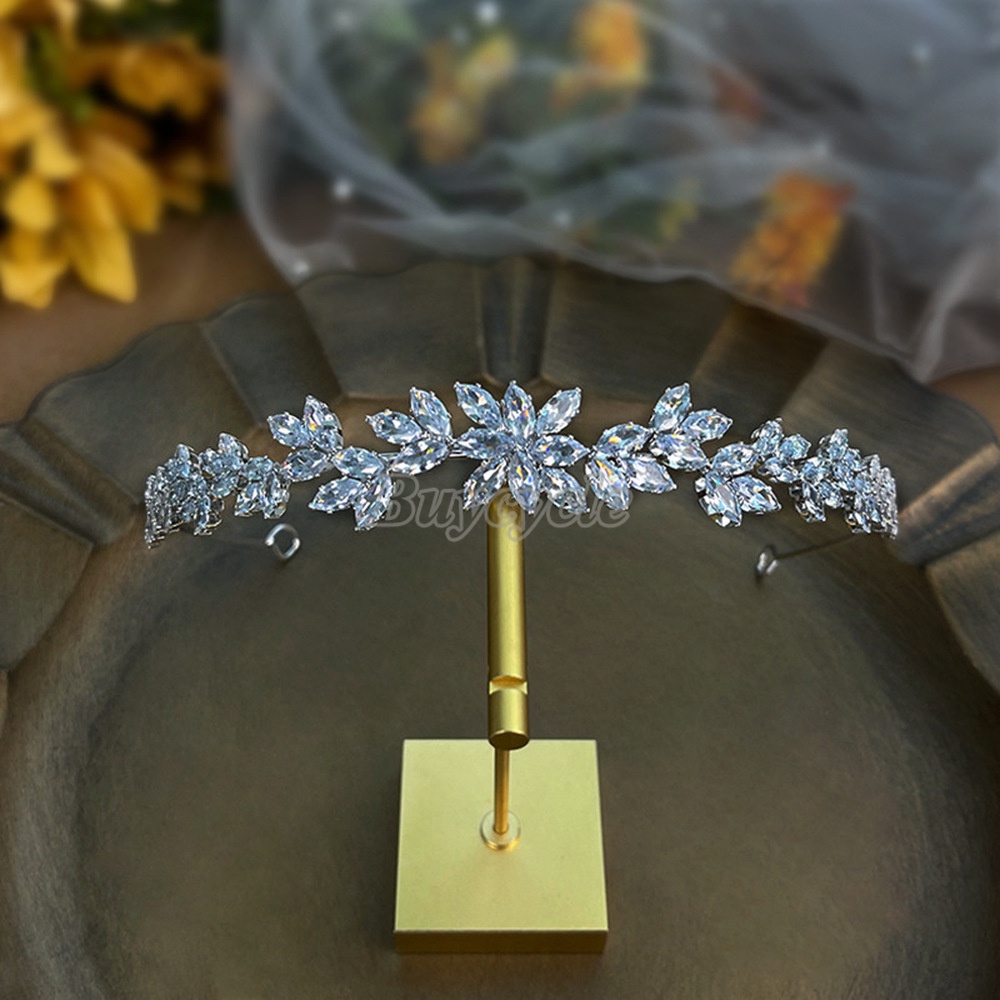 Băng Đô Hình Vương Miện Một Lớp Đính Đá Zircon Thời Trang Cho Cô Dâu