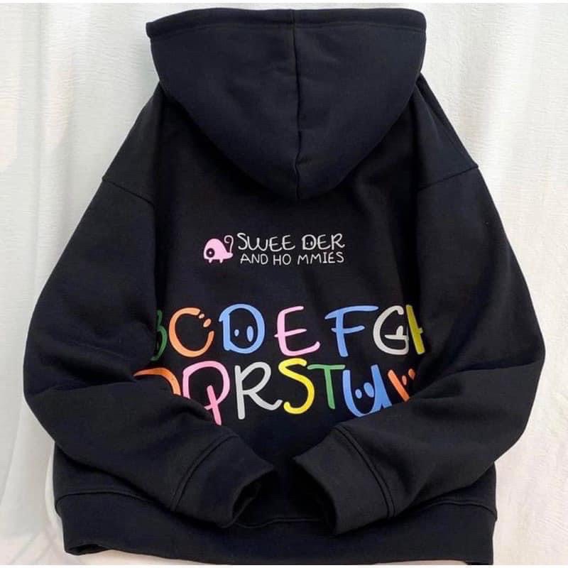 Áo Khoác Hoodie Chữ 7Màu Form Rộng Unisex ABC Vải Nỉ Bông Mũ 2 Lớp Dày Dặn -Ảnh Thật