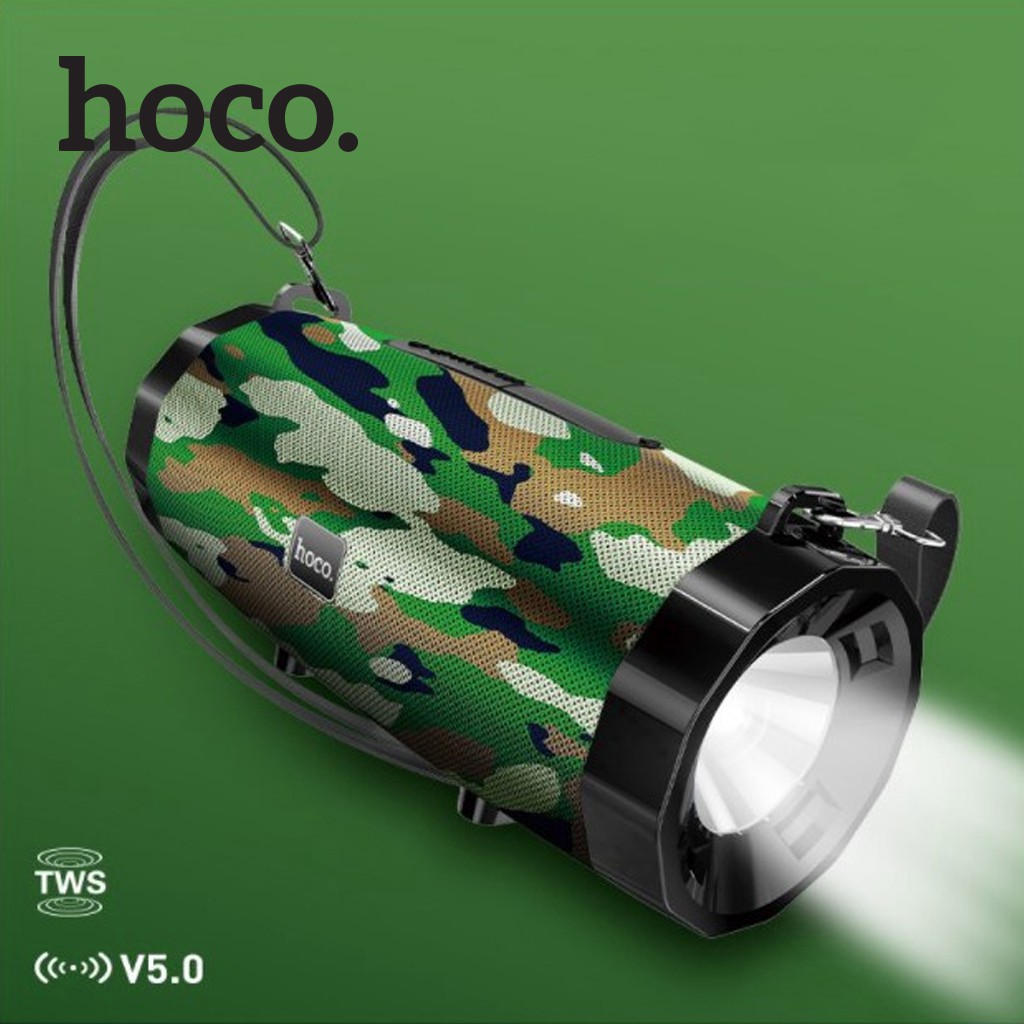 Loa bluetooth V5.0 và tích hợp đèn pin Hoco HK9 sử dụng 2.5 giờ, hỗ trợ TF, AUX 3.5mm, kèm dây đeo, tích hợp đèn pin