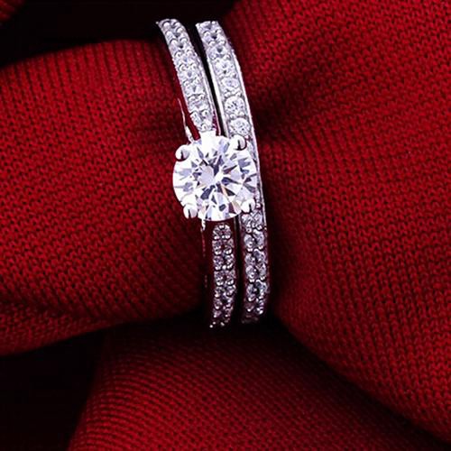 Bộ nhẫn cưới đính đá kim cương lấp lánh size 6-10