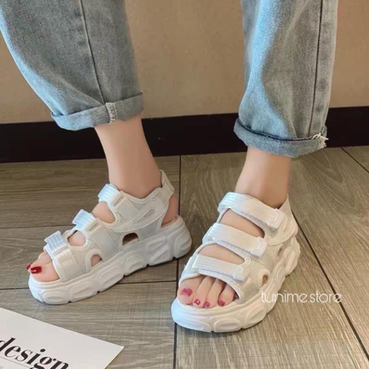 (CÓ SẴN - Trắng) Giày Sandals Ulzzang quai ngang dán đế cao bánh mì 4.5p -h91