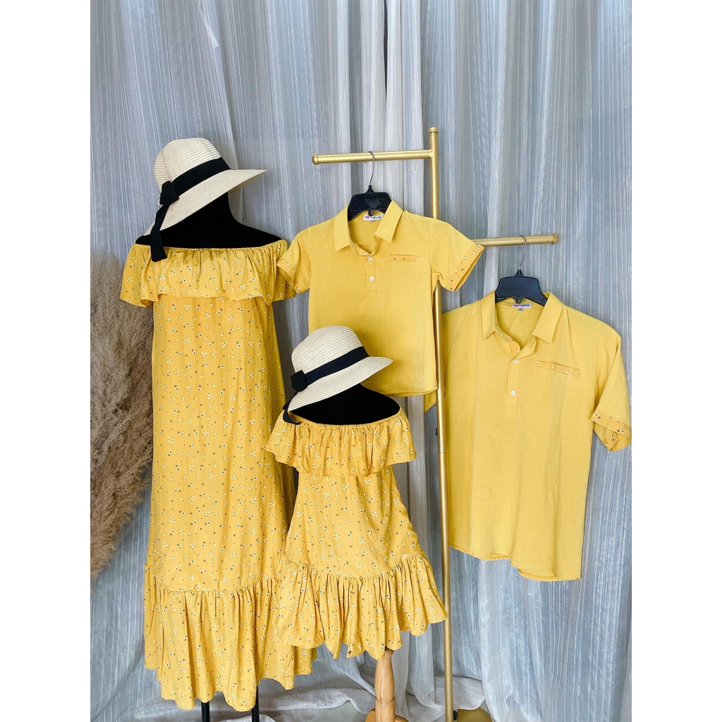 Set Gia Đình Vàng Tươi Hoa Nhí Xinh Lung Linh Fullsize 7-100kgs Chất Vải Đũi Cực Kỳ Mềm Mịn Thoáng Mát