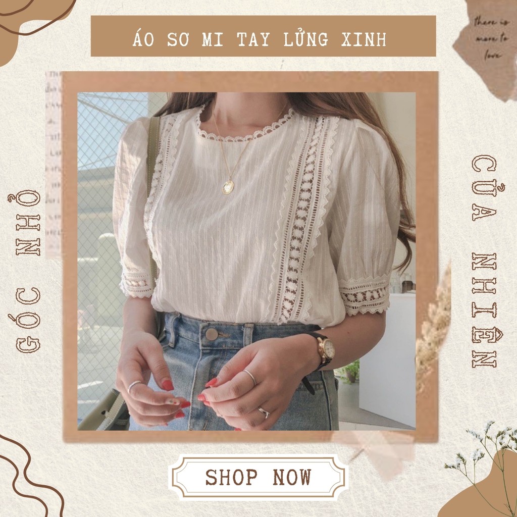 Áo Cổ Tròn Phối Ren Tay Lửng Ullzzang (ẢNH THẬT+VIDEO)