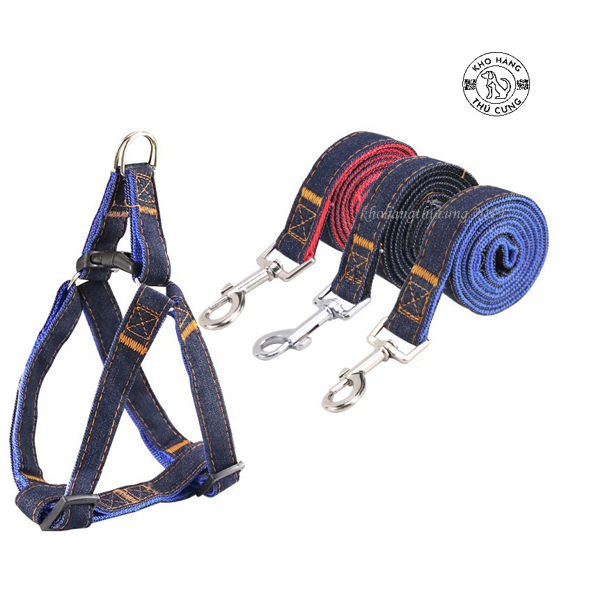 DÂY DẮT CHÓ SIZE NHỎ ĐẾN LỚN VẢI DENIM - COMBO DÂY+YẾM_ Kypet shop