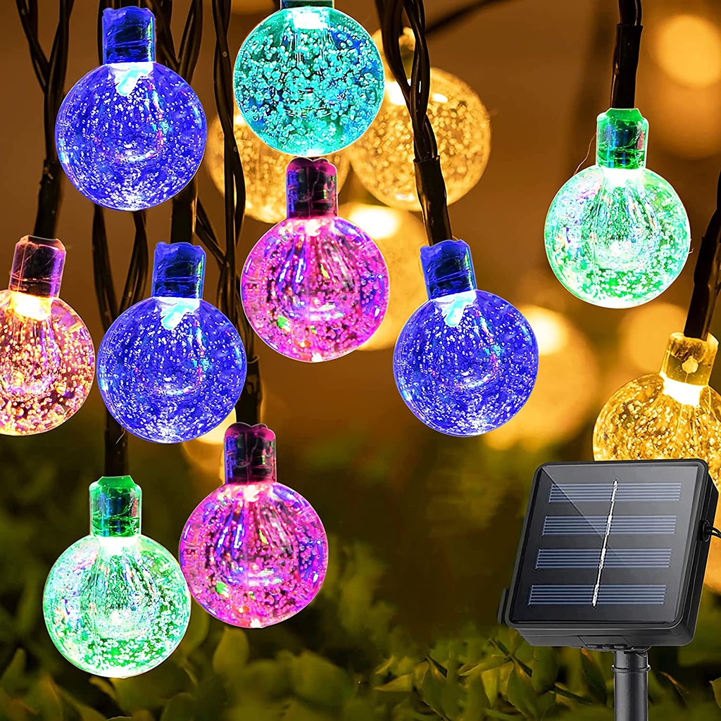 22M200 đèn LED dây năng lượng mặt trời 8 chế độ không thấm nước, bóng pha lê bóng dây đèn cổ tích sân vườn giáng sinh