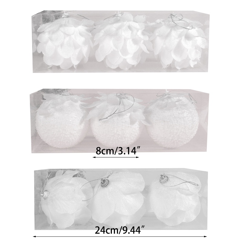 Set 3 Trái Châu Màu Trắng Trang Trí Cây Thông Noel