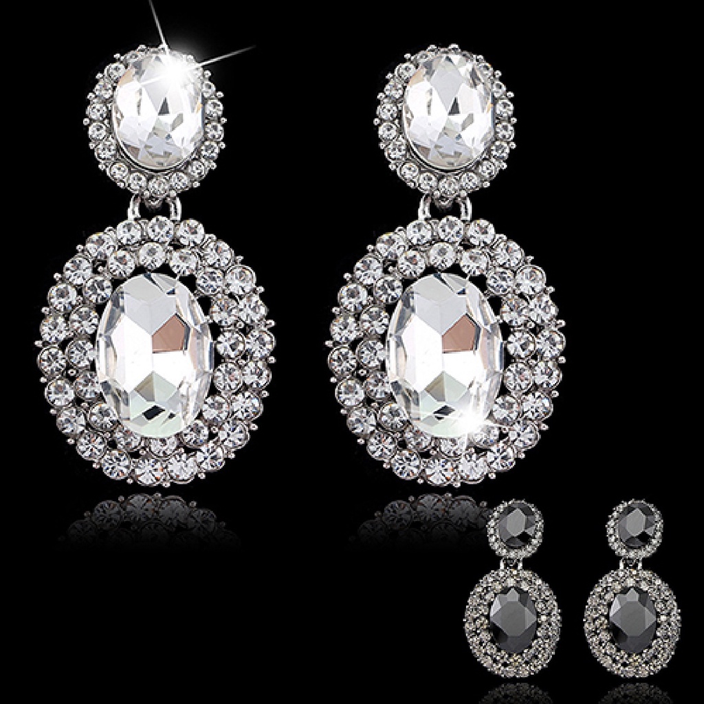 Cặp khuyên tai oval đính đá quý nhân tạo sang trọng quý phái dành cho nữ