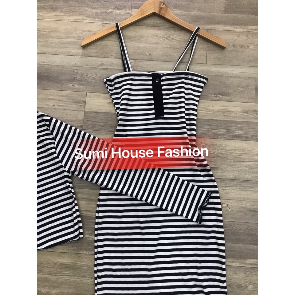 Đầm body hai dây họa tiết kẻ sọc + kèm áo khoác tay dài (có BIGSIZE 65 - 80KG) | BigBuy360 - bigbuy360.vn