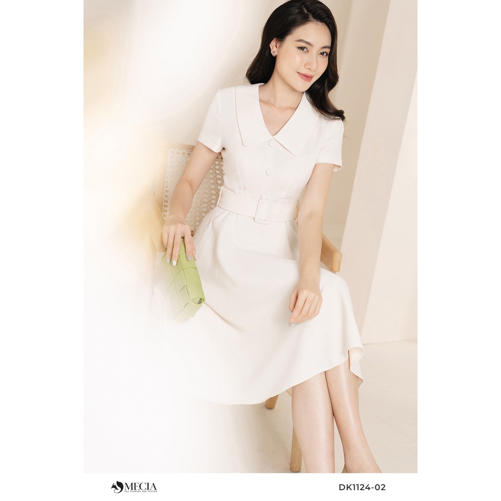 Đầm xòe cổ vest tay ngắn cao cấp MECIA thắt eo sang trọng DK1124
