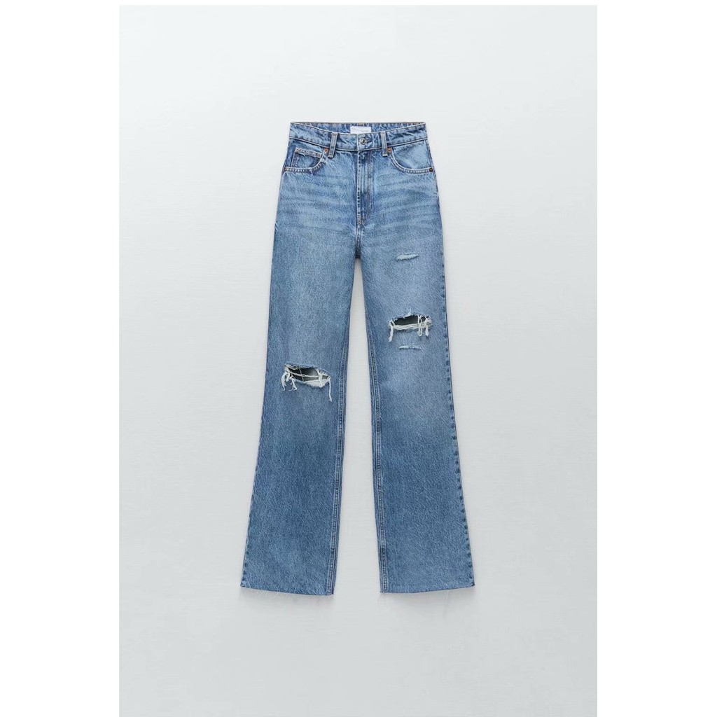 QUẦN JEANS RÁCH DÁNG WIDE LEG MÀU XANH - 6045/227