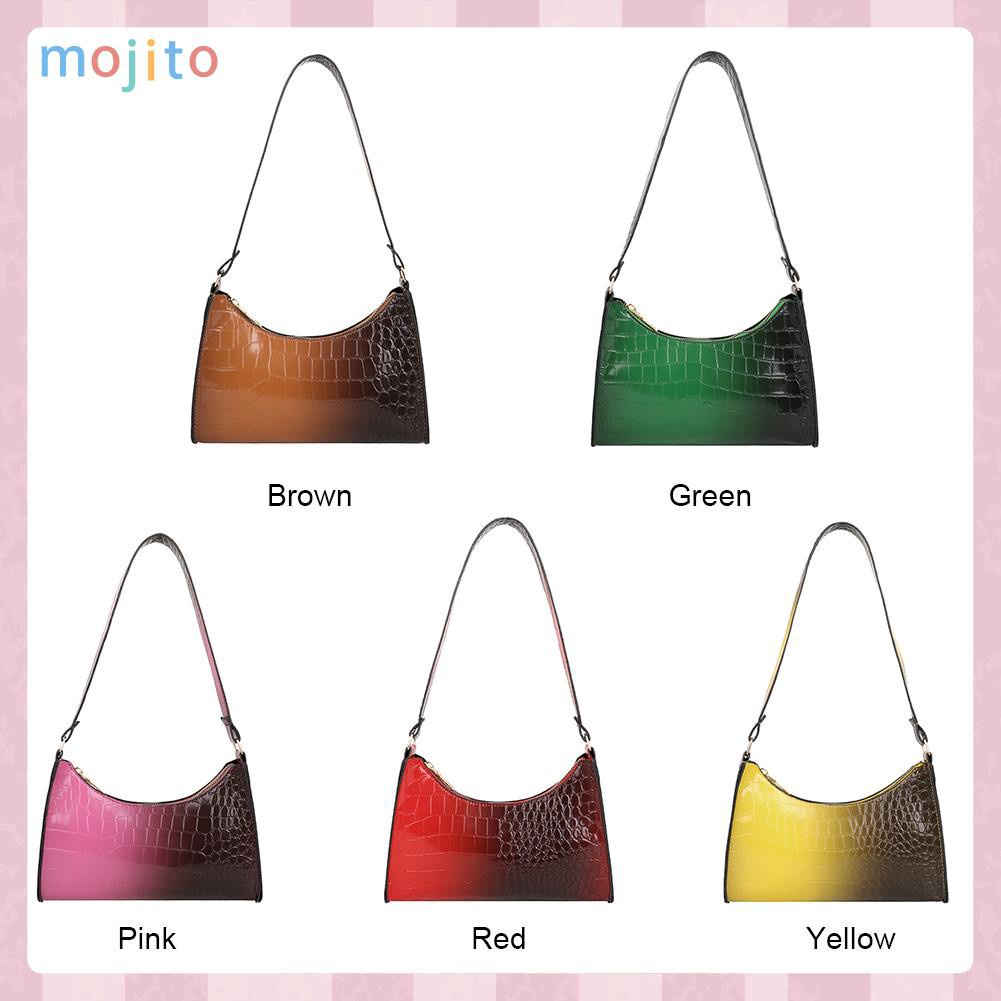 MOJITO Fashion PU Leather Underarm Bag Gradient Color Alligator Shoulder Clutch