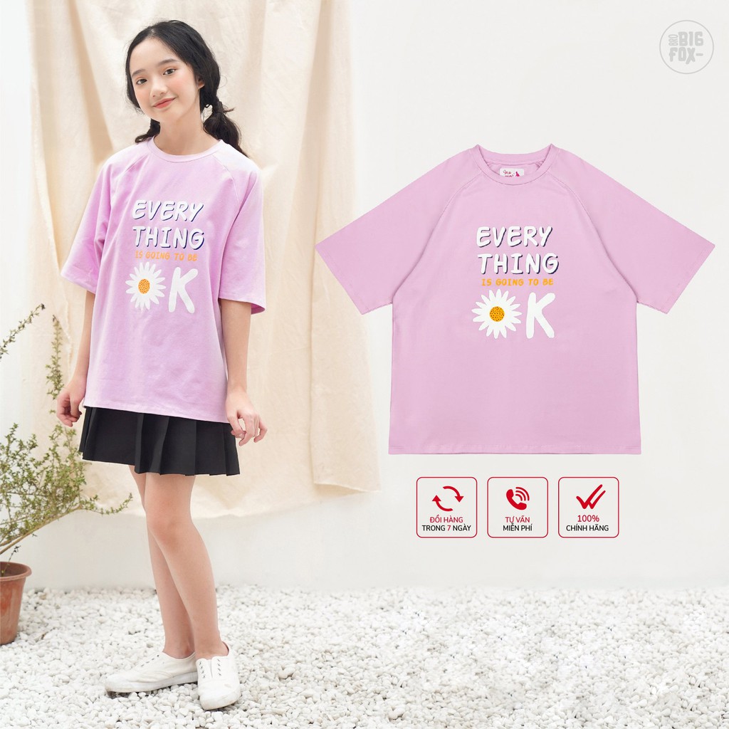 Áo Cho Bé Gái Nữ Tuổi Teen Miss Meow Dáng Rộng Trễ Vai, Chất Liệu Cotton In Hoa Cúc Size Đại 12-15 Tuổi, 45- 60kg