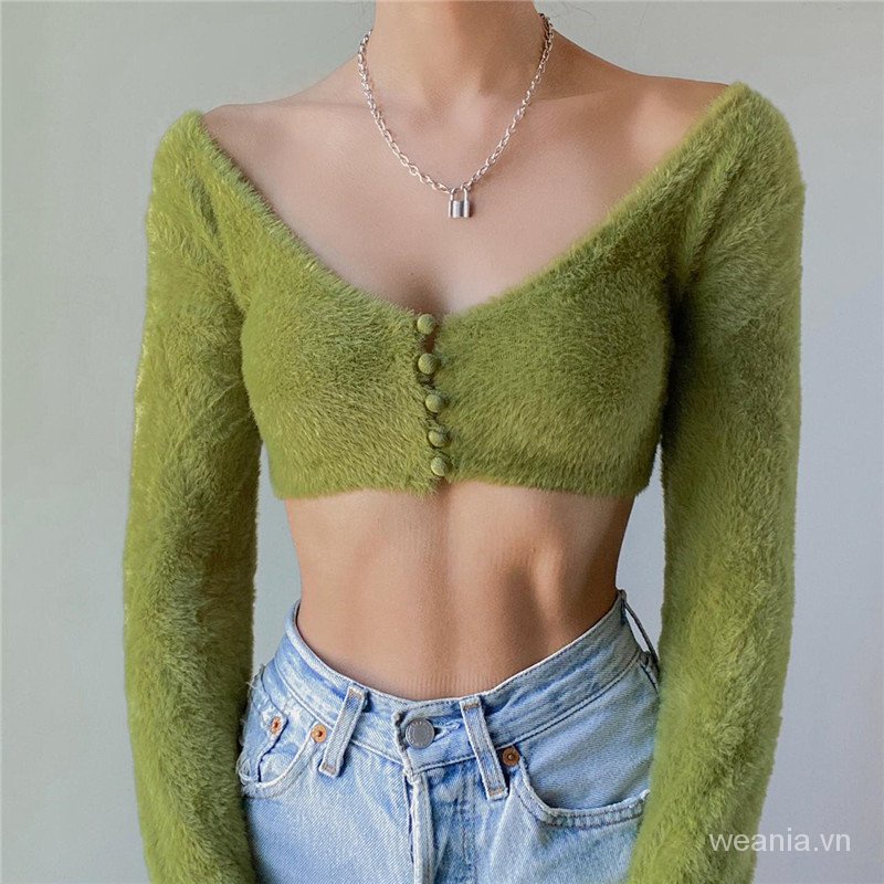 Áo tay dài cổ chữ V có khuy gài thời trang quyến rũ dành cho bạn nữ