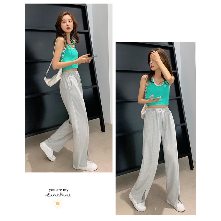 SUXI Quần ống rộng Lưng Cao Thiết Kế Mới Thời Trang Theo Phong Cách Hàn Quốc Cho Nữ