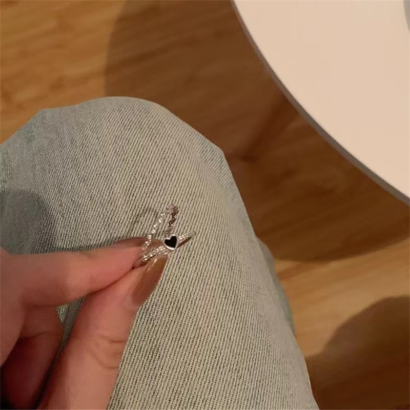 Bộ Hai Nhẫn Màu Đen Đính Đá Zircon Phong Cách Nhật Hàn Đơn Giản
