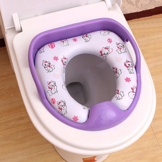 Đệm Lót Bồn Cầu Êm Ái Có Tay Vịn Cho Bé Hình Mèo Miu Miu Dể Thương F120 (Tím-Hồng)