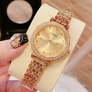 Đồng Hồ Nữ Thời Trang Chanel Dây Thép Không Gỉ Đeo Tay Cao Cấp Chống Nước Viền Kim Loại