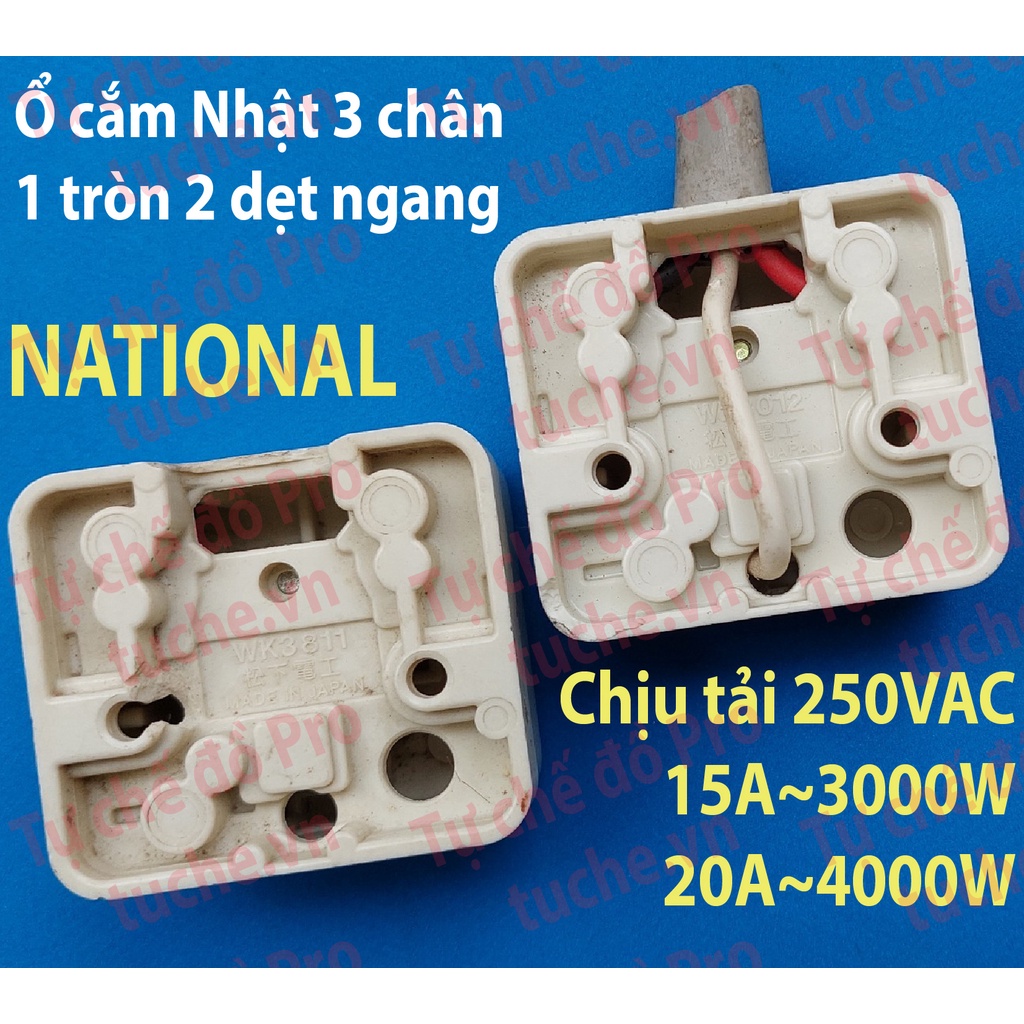 Ổ cắm Nhật 3 lỗ 1 tròn 2 dẹt ngang hàng bãi