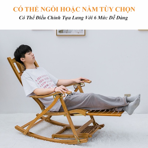 Ghế Tre Thư Giãn bập bênh, Ghế Bập Bênh Thư Giãn Tre Gấp Gọn Mùa Hè Chất Liệu Tre Thiên Nhiên  Có Gác Chân Và Massage