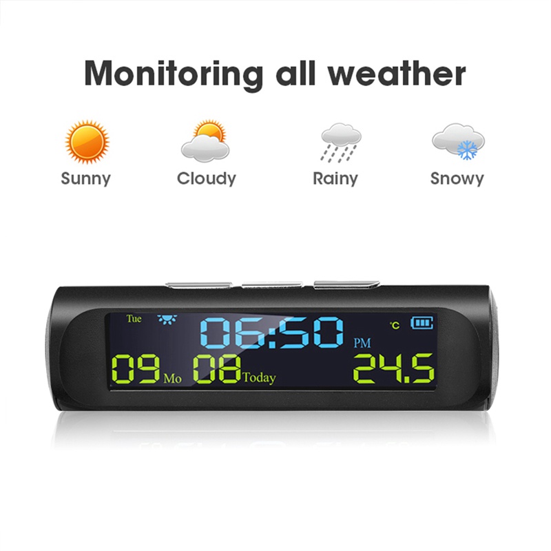 Đồng Hồ Điện Tử Năng Lượng Mặt Trời Có Màn Hình LCD Hiển Thị Nhiệt Độ Ngày Tháng Cho Xe Hơi