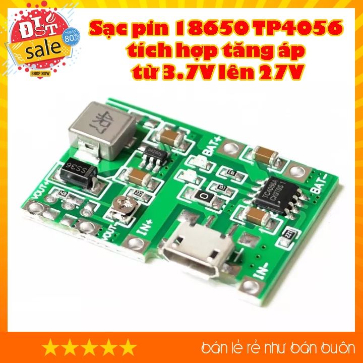 Mạch sạc pin 18650 TP4056 tích hợp tăng áp từ 3.7V lên 27V