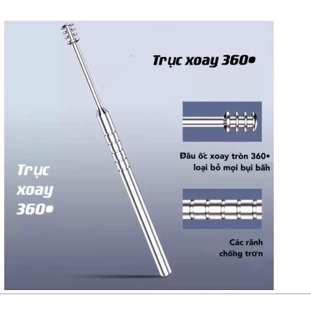 Bộ lấy ráy tai inox 6 món - bộ dụng cụ ngoáy tai có đèn thép không rỉ an toàn cho bé và gia đình