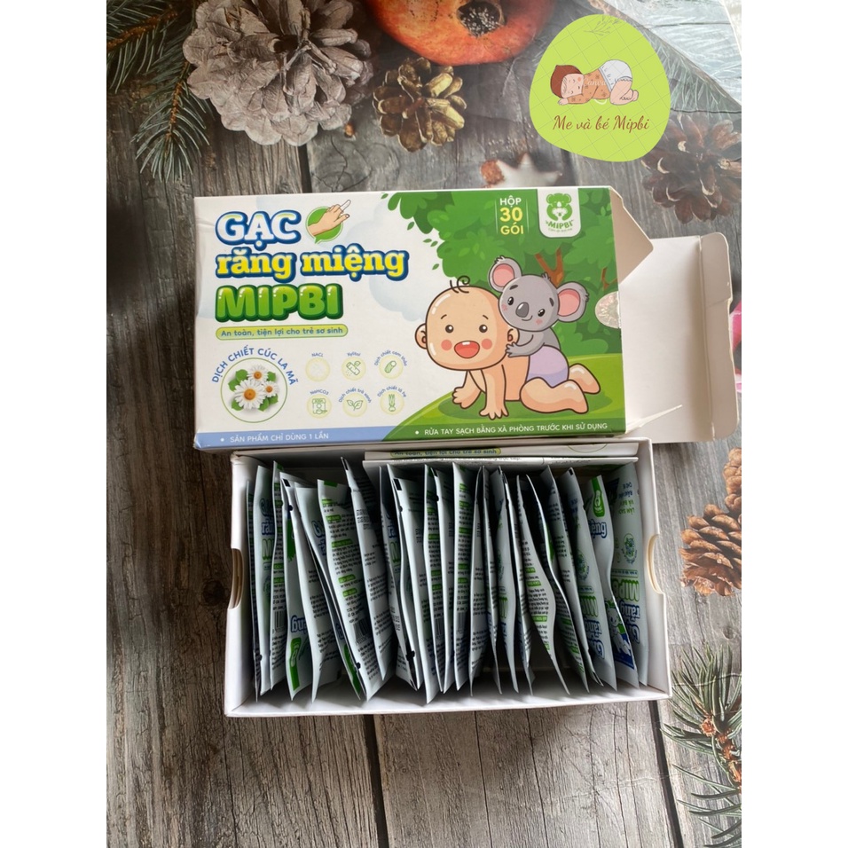 Gạc răng miệng Mipbi hộp 30 gói ⚡FREESHIP⚡ Rơ lưỡi Mipbi an toàn tiện lợi cho trẻ sơ sinh