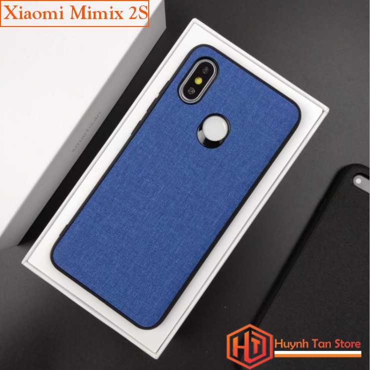 Ốp lưng Xiaomi Mi Mix 2S vân vải Jean chống bám vân tay,Màu xanh