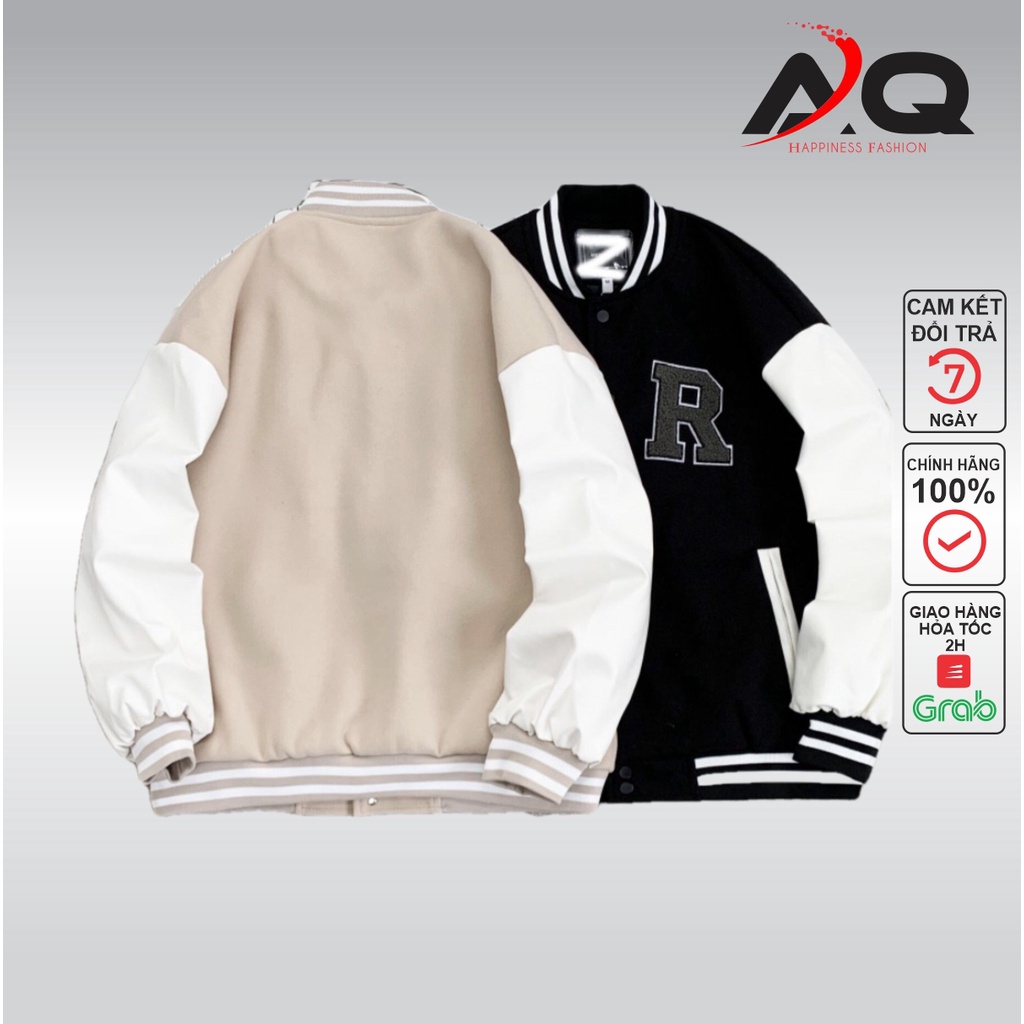 Áo Khoác bomber da lộn thêu chữ R cao cấp Áo Khoác Kaki Đẹp Nhiều Màu Cực Chất Phong cách Hàn Quốc - QSTORE